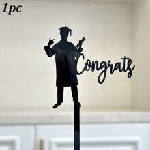 1pc/3pcs Acrylic Graduation Cap Cake Topper, Congratulations Graduate Cake Decor For Graduation Party - Multicolor - View 12