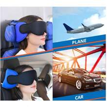 Travel Pillow For Airplane, Travel Pillow With Seat Strap And 3D Eye Mask To Firm Head, 360°Support Headrest No Bobblehead, Travel Essentials For Long Flight,Car Road Trip,Black - màu đen - Xem 4