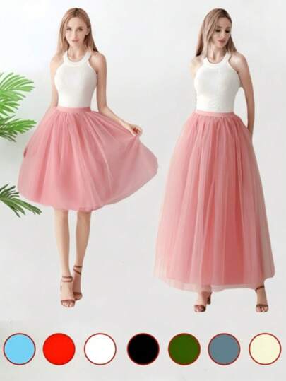Women's High Waist Mid-Length Pleated Tulle Skirt, Multi-Layer Tulle Skirt, Pleated Skirt, Floor Length Skirt, Puff Skirt, Lolita Decor Skirt, Tulle Skirt, All Season Skirt, Bridesmaid Dress, Wedding Dress, Evening Gown, Suitable For Wedding, Party, Performance, Cosplay, Banquet, Dance Performance