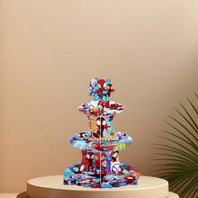 1pc 3-Tier Adjustable Stand With Cartoon Character Pattern, Colorful Paper Decoration And Holiday Decor, Suitable For Tabletop Decoration During Holiday Gatherings, Perfect For Theme Events And Birthday Parties - Multicolor - View 6
