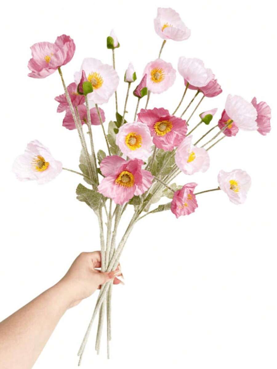 6pcs 60cm Artificial Silk Poppy Flowers - Aesthetic Home Decor For Living Room, Bedroom, Wedding, Party, UV-Resistant Outdoor Garden Tabletop Decoration, All-Season DIY Floral Arrangement - Multicolor - View 1