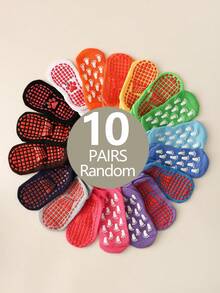10 Pairs Kids Anti-Slip Dot Grip Short Socks, Minimalist Fashion Comfortable Breathable Soft Casual Socks For Daily Wear, Sports, Suitable For Holidays, Back To School, Outdoor Activities, Random Colors - Multicolor - View 5