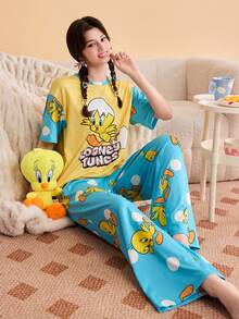 Noctvar OBM Sleepwear X LOONEY TUNES Bộ đồ ngủ nữ thoải mái và mềm mại với họa tiết chấm bi, kiểu dáng rộng rãi, thích hợp mặc ở nhà. - Nhiều màu - Xem 7
