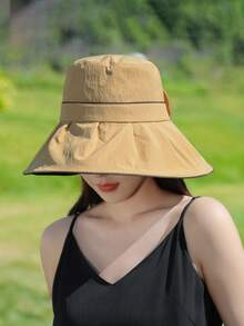 1顶女士大檐渔夫遮阳帽，新款夏季时尚百搭纯色优雅休闲沙滩帽，舒适时尚，适合海滩、度假、旅行、假日、节日等场合。 - MZ1626 - 查看 18