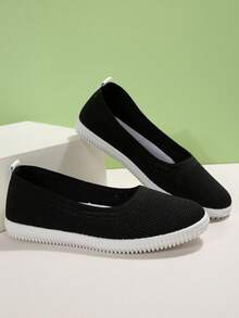 2026 Summer New Flat Breathable Slip-On Soft Bottom Comfortable Loafers, Versatile Women Shoes, Solid Color, Pure Metal - Black - View 4