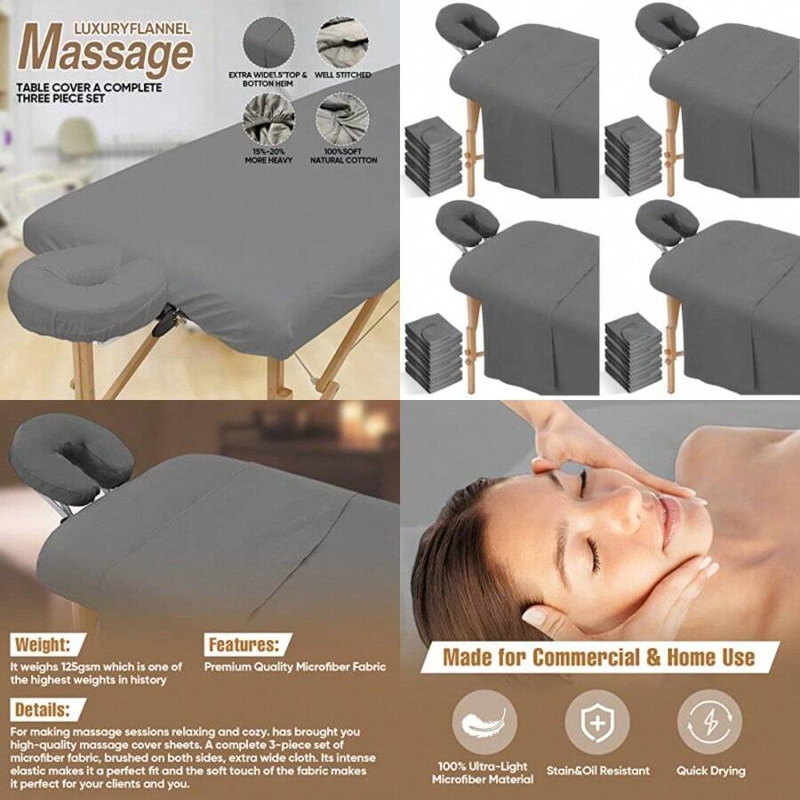 12 Pcs/4 Sets Massage Sheet Set Premium Facial Bed Cover Includes Flat and Fitted Sheets with Face Cradle Cover Stain and Wrinkle-Resistant for Massage Tables Includes Pad and Face Rest Covers - como en la imagen - Ver 1