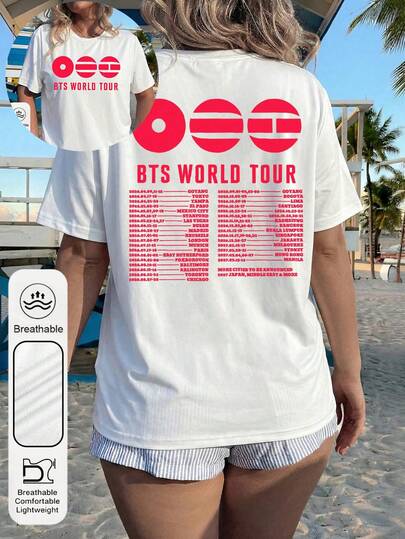 2026 World Tour Graphic White Women's Casual Short Sleeve Top Summer