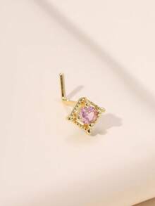1个粉色立方氧化锆方形鼻环，可爱L形鼻钉，女士穿孔饰品 - 粉色 - 查看 2