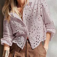 Solid Color Embroidered Ruffle Tie Front Vacation Shirt Pink Summer - Pink - View 2