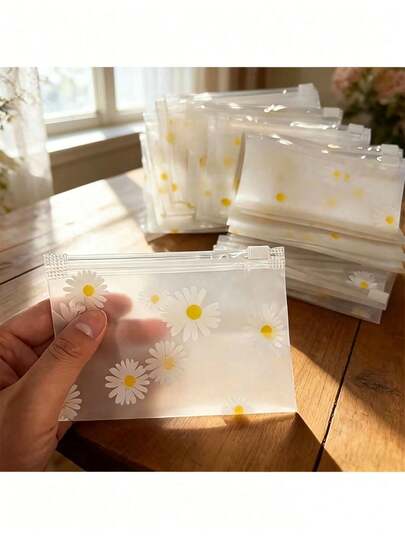 10 piezas Bolsas autosellantes con diseño de margarita, bolsas de plástico mate con cremallera con diseño floral vibrante, útiles de oficina reutilizables, artesanías, joyas y bolsas de almacenamiento de papelería