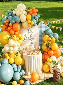 117pcs Boho Sunshine Balloon Arch Kit, Here Comes The Son Balloon Arch Garland, Dusty Blue, Burnt Orange, Yellow & Ivory White, Orange And Blue Balloons, Sun Balloon, Fall Thanksgiving Autumn Harvest Birthday - View 8