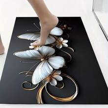 1 pieza Alfombra de cocina antideslizante con estampado de mariposas y flores, alfombra antideslizante para decoración de fiestas, alfombra impermeable y absorbente para cocina, pasillo, baño, lavandería - Multicolor - Ver 9