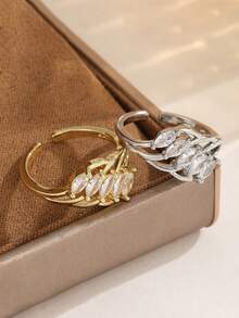 Adjustable Dual-Layer Zirconia Horse Eye Ring, Niche Design Luxury Elegant Versatile Band For Teenagers - Multicolor - View 3