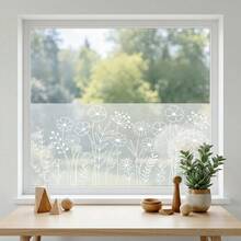 1/4 Stücke Perlmutt-Frosted Fensterfolie mit Sichtschutz, Weiße Tulpen Blumen Wiese Glasaufkleber, nicht klebend für Büro, Küche, Wohnzimmer, Badezimmer Glastür Dekorkunst - Perlmuttfarbene, mattierte Folie - Übersicht 9