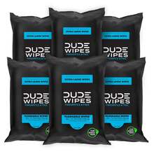 DUDE Wipes Unscented Travel Wipes - 6 Packs Of 18 (108 Count) - Extra-Large Adult Flushable Wipes For Sensitive Skin - Infused With Vitamin E And Aloe - Septic And Sewer Safee BILLIONS OF BUTTS WIPED FRAGRANCE-FREE & CLEAN FORMULA  FLUSHABLE & PLANT SOURCED FIBERS EXTRA LARGE BUTT WIPES - Gói 6 cái - Xem 2