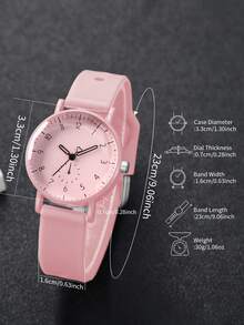 2pcs/Set Jam Tangan Silikon Wanita dengan Dial Angka Elegan, Jam Tangan Quartz + Gelang Berbentuk Hati (Kotak Jam Tangan Tidak Termasuk) - Berwarna merah muda - View 5