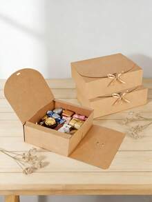 5pcs/1pc Gift Box Set With Ribbon, Wedding Season Gift Packaging Box, Gift For Lover, Friend, Surprise Gift Box, Suitable For Birthday, Party, Holiday, Valentine's Day - Brown + Brown Ribbon - View 6
