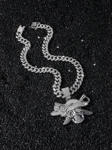 1 chiếc dây chuyền nam kiểu mắt xích Cuban Link đính đá toàn bộ theo phong cách hip hop, mặt dây chuyền hình chân dung cướp biển cổ điển. - phong cách A - Xem 3