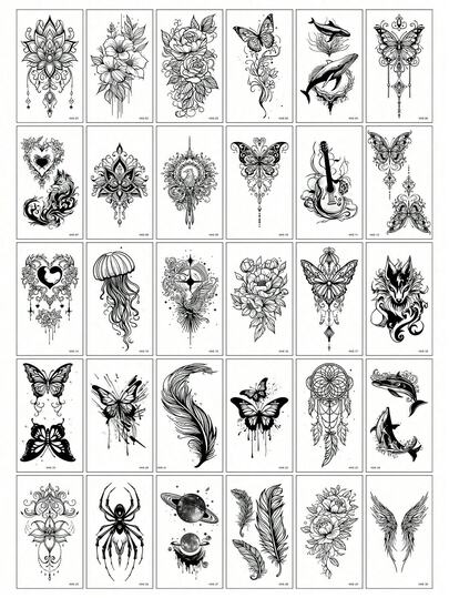 6pcs Creative Temporary Tattoo Stickers, Patterns Include Butterfly, Flower, Dolphin, Jellyfish, Wings, Feather And More, Suitable For Both Men And Women. The Stickers Have A Realistic And Vivid Effect, Are Waterproof And Durable, And Can Be Applied To Arms, Faces, Fingers, Necks Or Any Area You Want To Decorate.