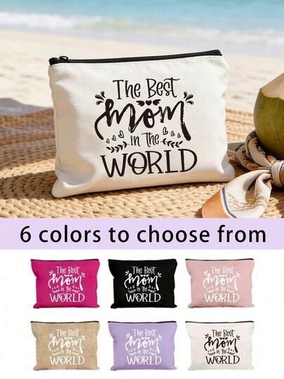 母亲节礼物化妆包，送给妈妈的化妆包，印有“最好的妈妈”字样，拉链式洗漱包，可收纳洗漱用品、化妆品和旅行必备品，6种颜色可选，便携式收纳包，沙滩包，旅行包，旅行化妆包，送给妈妈、妻子、奶奶的理想礼物，表达对母亲的敬意，也是生日、感恩节、母亲节的完美礼物。