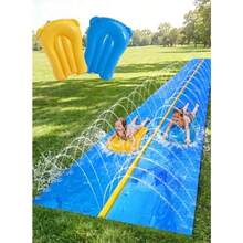 Sloosh Tobogán de agua enorme tobogán de césped resistente de 9.1m x 1.8m con aspersor incorporado y 2 tablas inflables deslizantes para niños adultos fiesta verano césped al aire libre - como en la foto - Ver 2