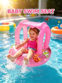 1个儿童游泳池充气座椅圈，可爱漂浮座椅圈，游泳圈，婴儿腋下漂浮圈，夏季游泳带遮阳篷卡通图案 - 彩色 - 查看 9