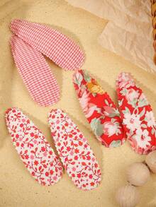 Set de 6 pinzas para el cabello con flores + bordado de gota de agua, pinzas laterales con borde de tela que no dañan, accesorios para el cabello de estilo suave adecuados para uso diario en primavera/verano - Rosa Fucsia - Ver 5