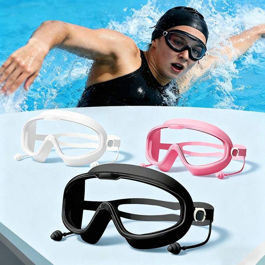 1 cặp kính bơi độ nét cao, chống nước, chống sương mù, làm bằng silicon - Kính bơi unisex phù hợp cho thiết bị lặn và bơi chuyên nghiệp - A - Xem 1