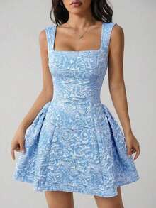 PETITE Vestido midi blanco sin mangas de unicolor para mujer, simple y casual para uso diario - Azul - Ver 6