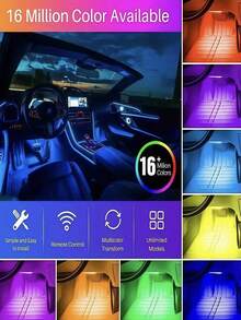1pc Easy Installation High Brightness Car Neon Light Kit, Car LED Light Strip, Interior Decor Light, Christmas Decor, Neon Light Accessories, Atmosphere Light Strip, Footwell Neon Light Set - Multicolor - View 4