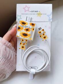 4个向日葵印花充电头保护套，数据线整理器，兼容20W充电器，适用于 15 Pro Max、17 Pro Max、16 Pro Max、11、12、13、14 Pro Max，时尚款 - 無色 - 查看 5