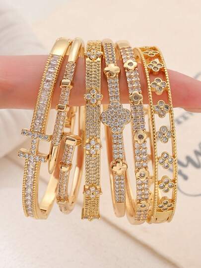 1 Stück modischer, luxuriöser Armreif mit eingearbeiteten kubischen Zirkoniasteinen, elegantes Schmuckstück als Handgelenkzubehör für Frauen, geeignet für den täglichen Gebrauch und Partys, perfektes Geschenk um anmutige Ausstrahlung zu zeigen - ideal für Valentinstag, Muttertag