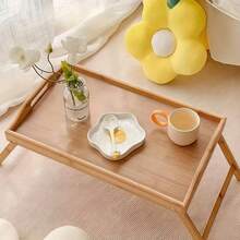 Escritorio plegable para portátil de bambú natural, material de bambú sólido, diseño plegable de una sola pieza para un almacenamiento fácil, asas antideslizantes a ambos lados + borde elevado para una colocación estable, opciones de varios tamaños, adecuado como bandeja para el desayuno, bandeja para TV para personas encorvadas, mesa de picnic al aire libre, estantería para el alféizar de la ventana, aplicable para el hogar, dormitorio, patio, estilo simple y de madera, práctico - Multicolor - Ver 8