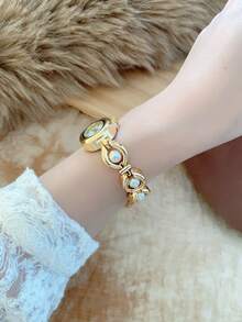 1 chiếc đồng hồ nữ thạch anh nhỏ nhắn màu vàng/bạc cổ điển sang trọng, kiểu dáng tối giản thanh lịch, thích hợp đeo hàng ngày, quà tặng sinh nhật. - trắng - Xem 4