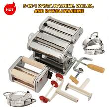 5-In-1 Manual Pasta Maker, Multi-Functional Noodle Machine With Various Cutting Blades For Making Italian Pasta, Dumplings, Wonton, Lasagna - Silver - View 12