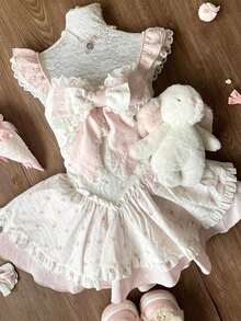 Sweet Lolita Bow Floral Small Flying Sleeve Dress Women's Summer Temperament Princess Skinny Fluffy Short Skirt - Dress (high Quality) - View 4