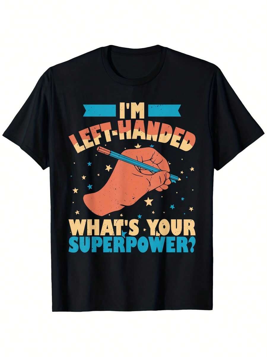 Camiseta para Mujer de Talla Grande para Zurdas| 100% 180 g/m², tallas 0XL-5XL, diseño para orgullo de zurdos con los eslóganes "Soy zurdo" y "¿Cuál es tu superpoder?", cuello redondo informal, estilo vintage, cuello redondo, tela ligeramente elástica. - Negro - Ver 1