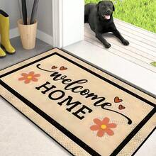 1pc Black Letter & Floral Pattern Non-Slip Kitchen Mat, Holiday Party Decorative Floor Rug, Anti-Fatigue Waterproof Carpet For Kitchen, Hallway, Bathroom, Laundry Room - Multicolor - View 1
