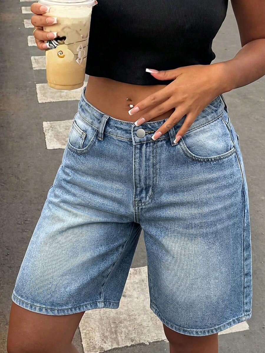 Women's Summer Low Waist Loose Straight Leg Cropped Jeans, Casual Versatile Daily Wear - Light Wash - View 1