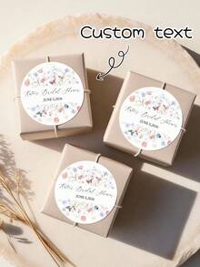 Customized Watercolor Wild Flower Bride Gift Round Stickers - Personalized Name & Date Wedding Favor Labels, Elegant Floral Gift Bag, Cookie Box Seals, Suitable For Wedding Party, Bridal Shower Decor - Multicolor - View 1