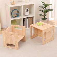 1pc Minimalist Modern Wooden Stool With Handle, Compact & Versatile Storage Stool - Wood Color - View 11