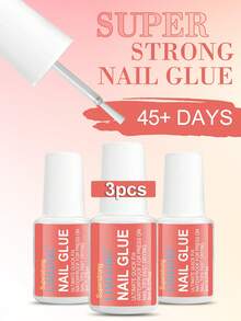 LIMEGIRL Pegamento de uñas súper fuerte, Set de 3 piezas de 8ml/botella, Adhesivo para uñas de secado rápido, Adhesivo impermeable y de larga duración adecuado para uñas postizas - Juego de 3 pegamentos para uñas - Ver 2