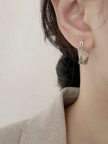 1 par de pendientes de diseño retorcido minimalista, pendientes elegantes de lujo para mujer, diseño novedoso, versátil para ir al trabajo y citas - Plateado - Ver 5