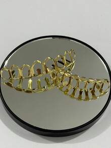 Hollow Open Vampire Fangs Upper Lower Full Set Teeth Grillz For Men Women, Rainbow Iridescent / Gold / Silver 3 Colors Hip Hop Gothic Rapper Dental Grills, Adjustable Non Permanent Party Mouth Jewelry Gift - 金色 - 查看 7