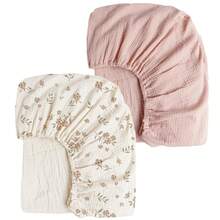 Ga trải giường cũi bằng vải muslin cotton, mềm mại và thoáng khí, phù hợp với nệm cũi tiêu chuẩn, kích thước 52" x 28". - Nhiều màu - Xem 20