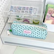 Korean/Japanese Style Cream Polka Dot Star Pencil Case, Large Capacity Minimalist Design For Students, Cream Color Tone, Soft & Healing, Polka Dot Star Print, Smooth Zipper, Compartment Storage, Dust & Moisture Proof, Lightweight & Portable, 3D Molded Shape, Non-Deformable, Ins Style,Back To School - A - View 9