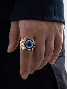 1pc Fashionable Exaggerated Personalized Large Size Wide Devil's Eye Ring For Men - Blue - View 1
