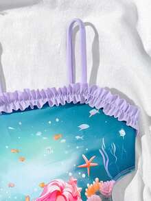 Girls' Cute Cartoon Mermaid Pattern Hollow Out Swimsuit - Multicolor - View 4
