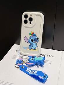 Disney Has Authorized, Phone Case - Chain Set, The Stitch Lilo & Stitch Phone Case Plus A Silicone 3D Or Fluffy Style Stitch Bracelet With Metallic Ring Removable Bracelet, Stitch And Angel Pattern, Compatible With Iphone 17/16/15/14/13/12/11/XS/XR/X Plus Pro Max, Wavy Design Phone Case For Girl, A Stylish Cartoon Summer Phone Case, The Perfect Gift Choice, Phone Protection, Durable Phone Cover, Great Gift For Friends And Family - 白色款式A - 查看 4