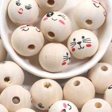 10 قطع خرز خشبي طبيعي دائري مبتسم قطره 20 مم لصنع المجوهرات DIY اكسسوارات يدوية - لون مشمشي - مشاهدة 3